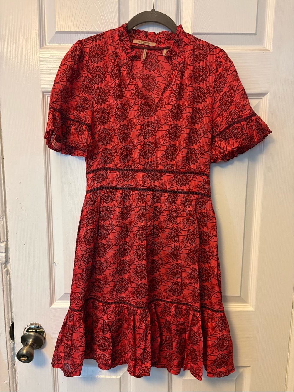 Scotch & Soda Red "Les Tropiques" Botanical Floral Ruffle Mini Dress